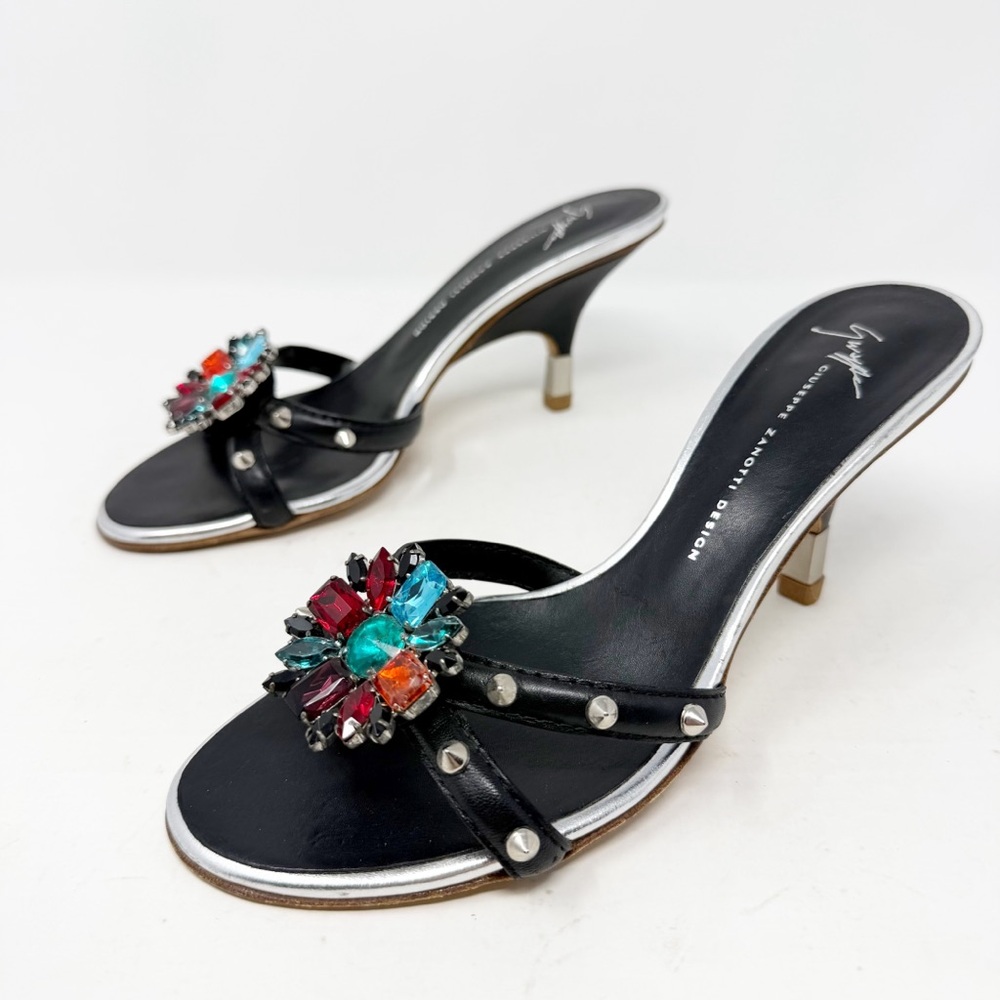 Giuseppe Zanotti Crystal Black Slide Heels Sandals Womens EU 36.5